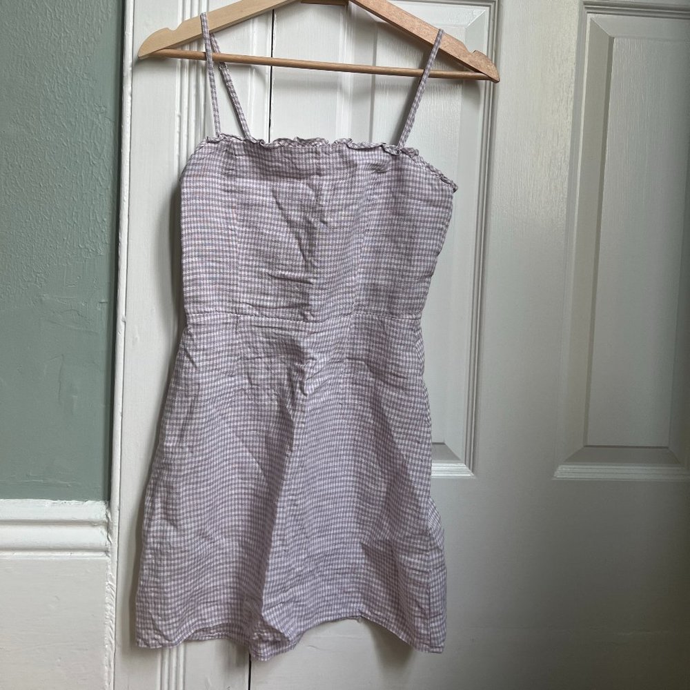 Reformation 100% Linen Lilac Gingham Mini Dress